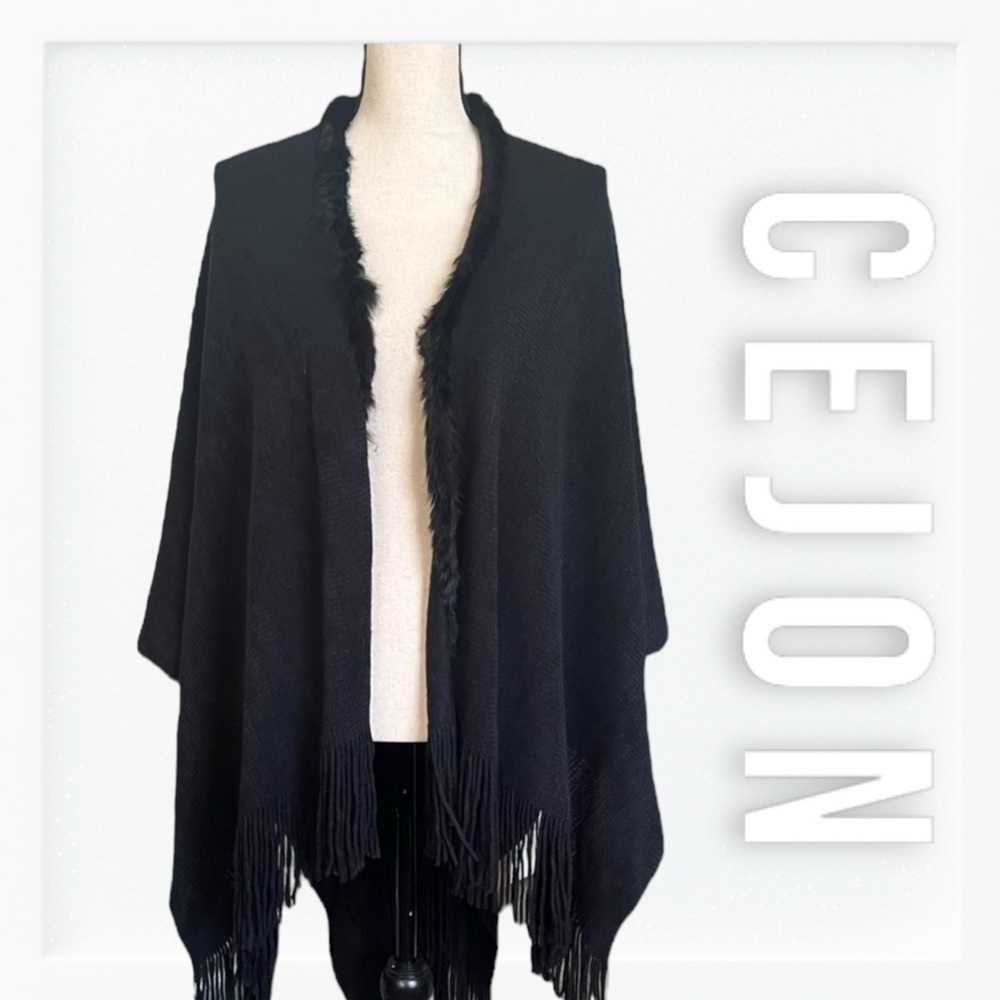 Cejon Soft Knit Fur Lined Open Shawl sz OS